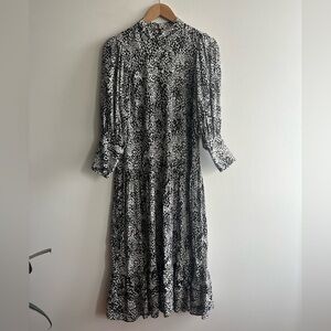 Topshop Leopard Print Cottagecore Dress Puff Sleeve Boho Romantic Oversized Sz 2